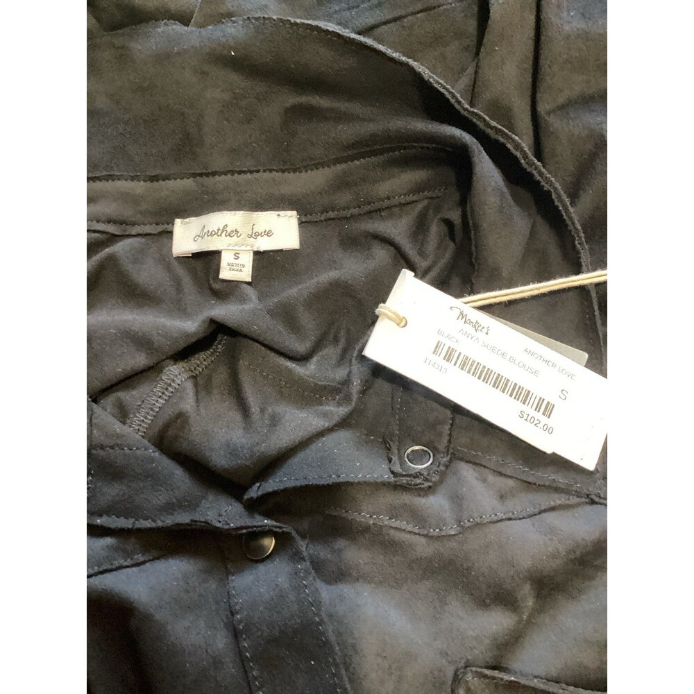 Another Love Faux Suede Black Long Sleeve Snap Button Top S - Picture 5 of 6